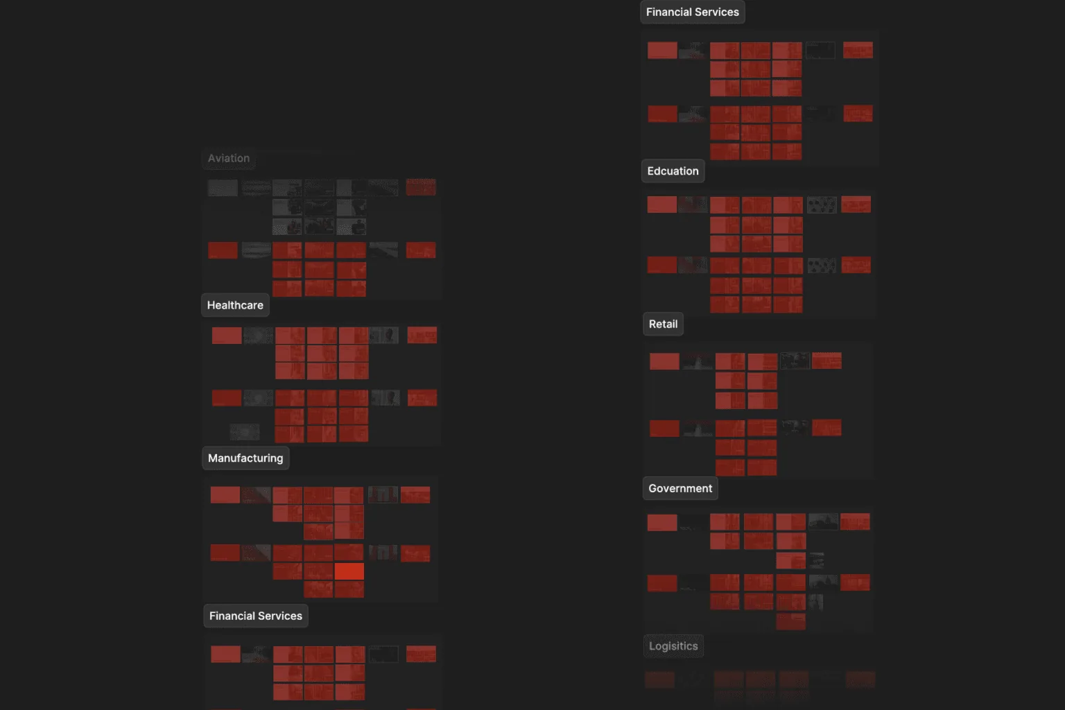 Overview of the webAI deck system, with slide sequences arranged on a dark canvas